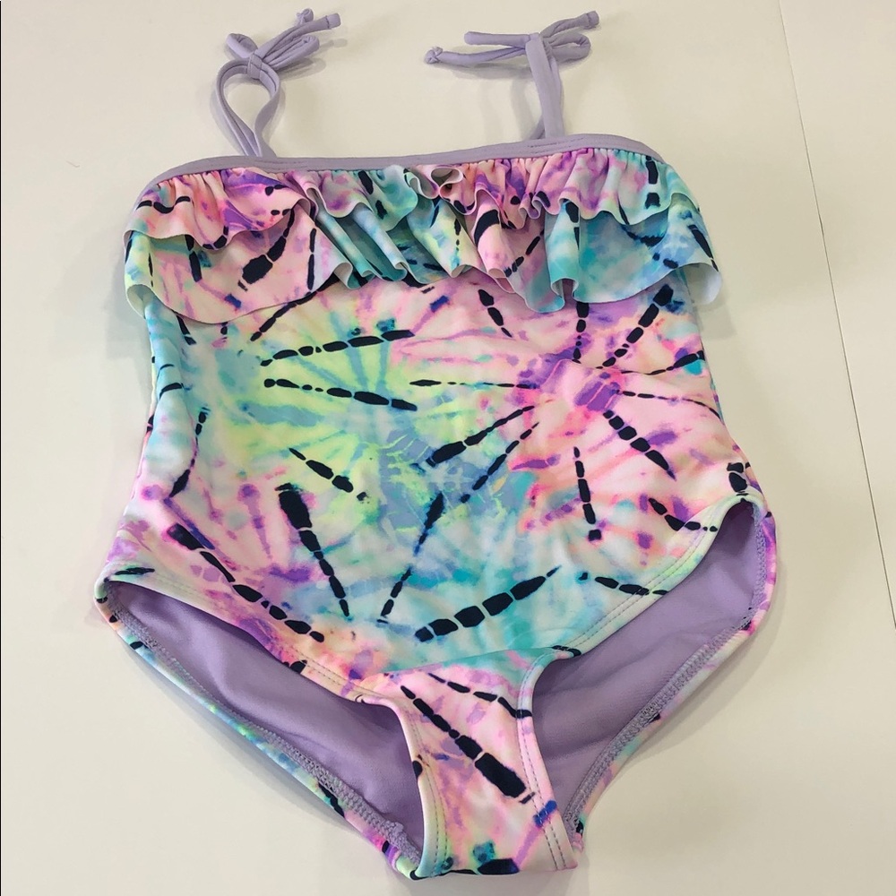 Wonder Nation Girls Pastel Tie-Dye Ruffle One-Piece Swimsuit – Size 6 / 6X